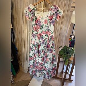 vintage 1980s Jessica McClintock Bridal floral cotton dress off the shoulder